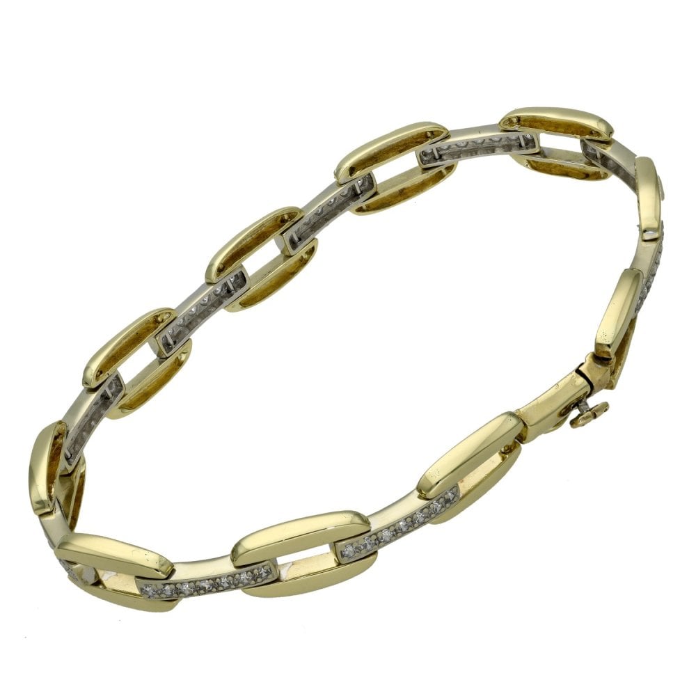 Ladies 9ct Yellow Gold Cubic Zirconia Link Bracelet - 7.5"