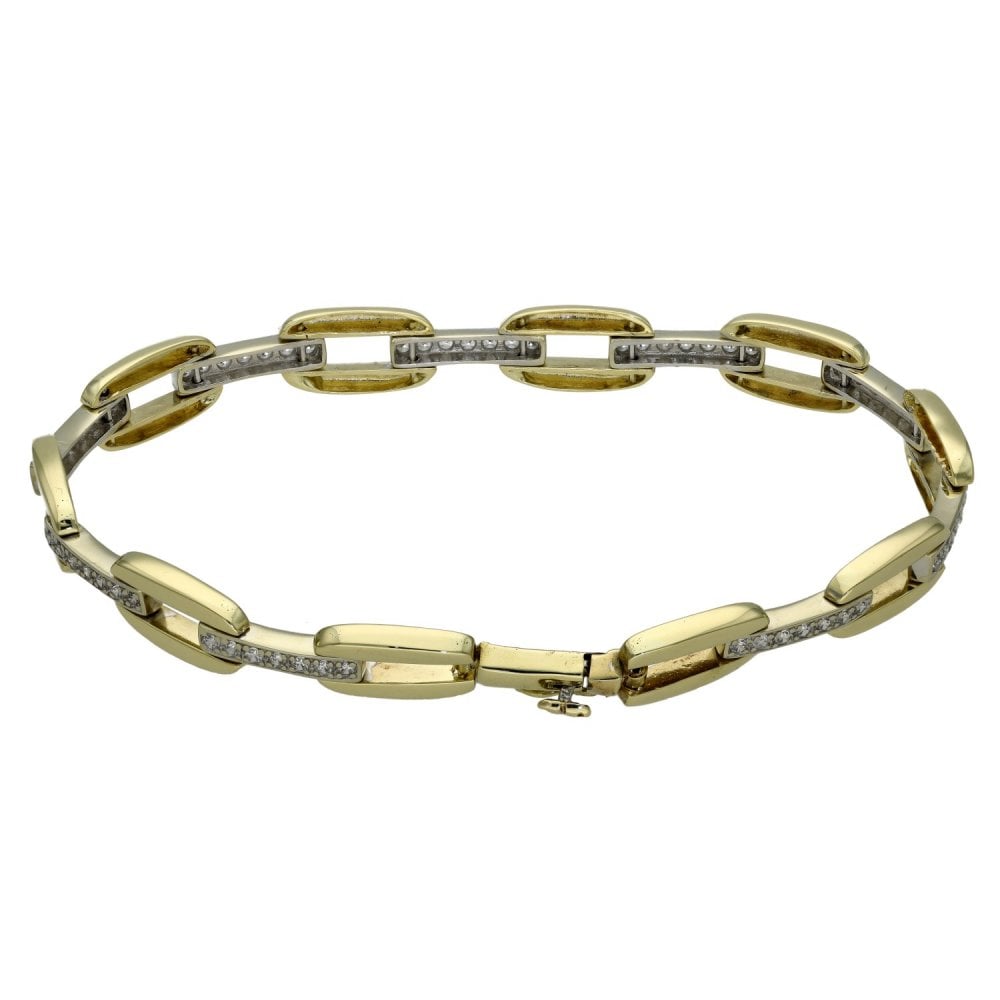 Ladies 9ct Yellow Gold Cubic Zirconia Link Bracelet - 7.5"