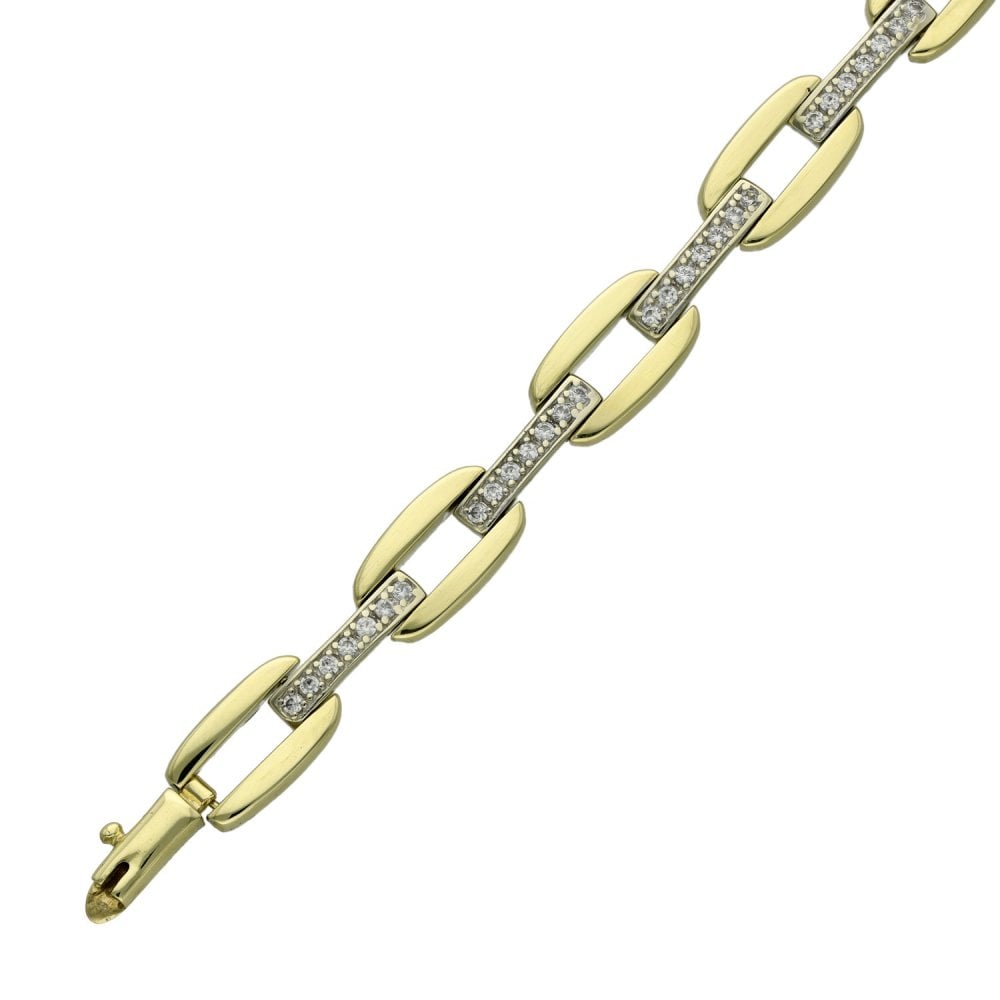 Ladies 9ct Yellow Gold Cubic Zirconia Link Bracelet - 7.5"