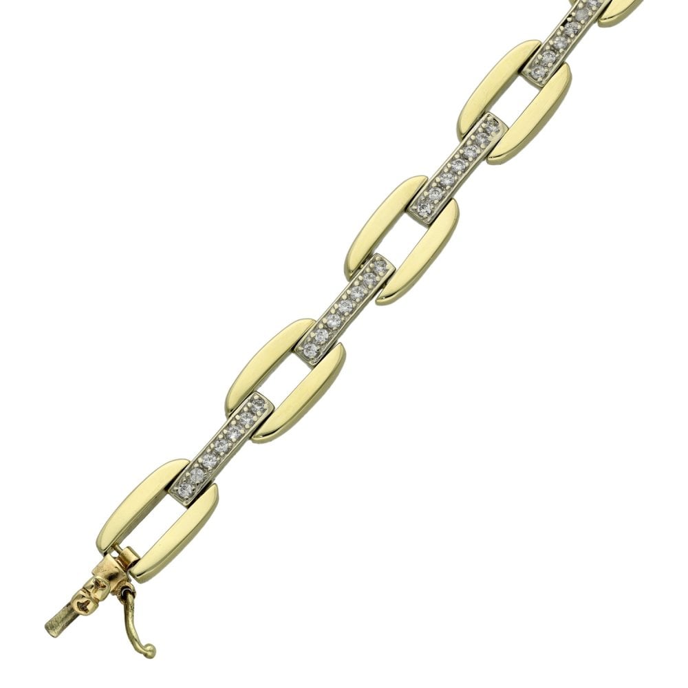 Ladies 9ct Yellow Gold Cubic Zirconia Link Bracelet - 7.5"
