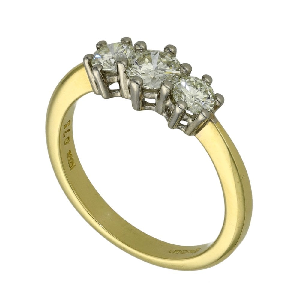 Ladies 18ct Yellow Gold 0.75ct Diamond Trilogy Ring - Size M