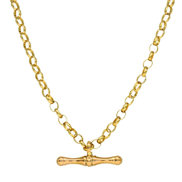 Ladies 9ct Yellow Gold Belcher Necklace & T-Bar Pendant - 8.9g