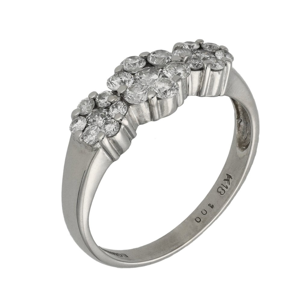 Ladies 18ct White Gold 1.00ct Diamond Row Cluster Ring - Size R