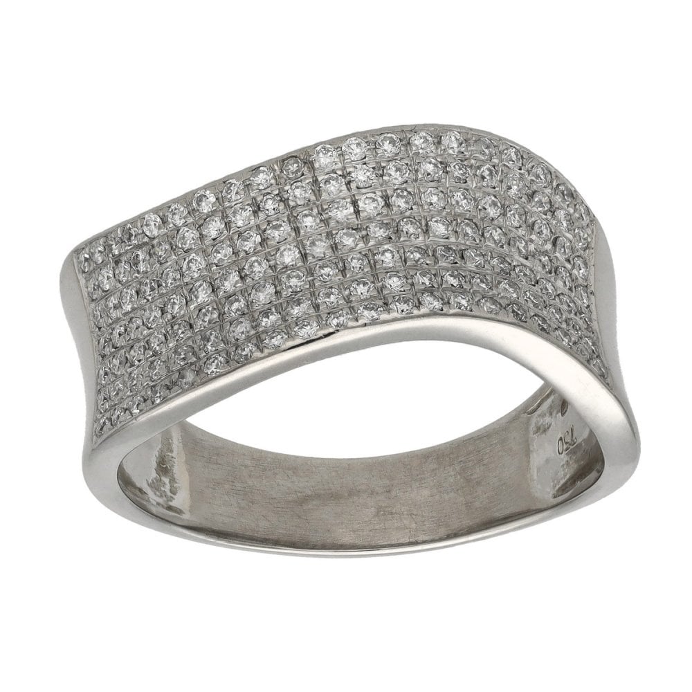 Ladies 18ct White Gold 0.89ct Diamond Wave Ring - Size U