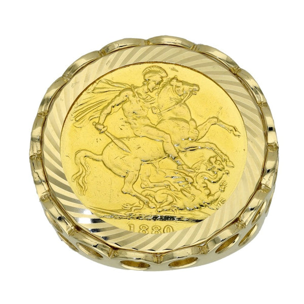 1880 Yellow Gold Full Sovereign Coin Ring - Size S - 16.4g