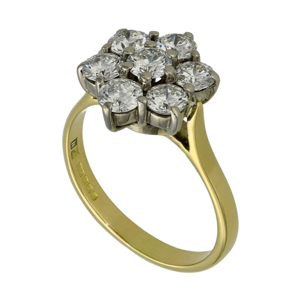 Ladies 18ct Yellow Gold 1.80ct Diamond Cluster Ring - Size O