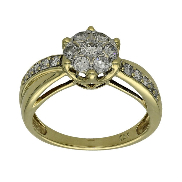 Ladies 9ct Yellow Gold 0.50ct Diamond Cluster Ring - Size M