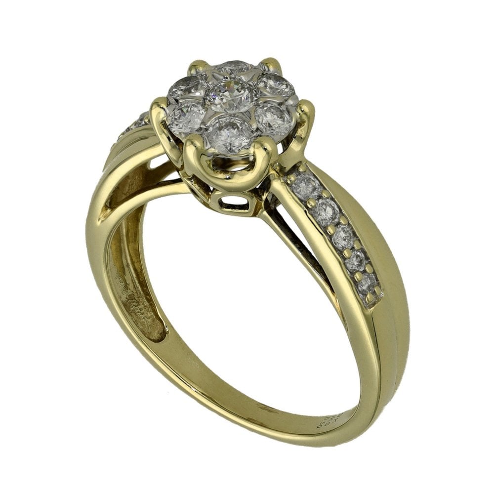 Ladies 9ct Yellow Gold 0.50ct Diamond Cluster Ring - Size M