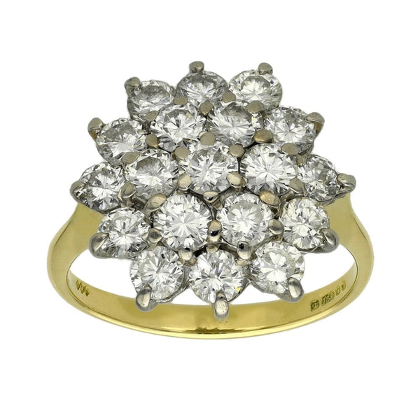 Ladies 18ct Yellow Gold 2.61ct Diamond Cluster Ring - Size M
