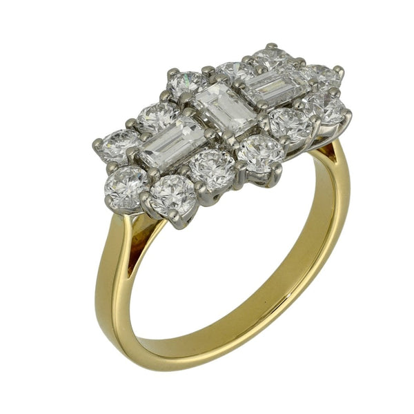 Ladies 18ct Yellow Gold 2.16ct Diamond Cluster Ring - Size M