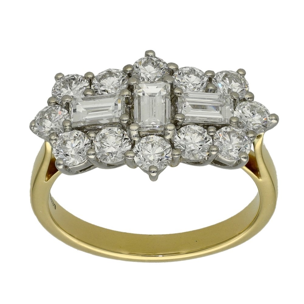 Ladies 18ct Yellow Gold 2.16ct Diamond Cluster Ring - Size M