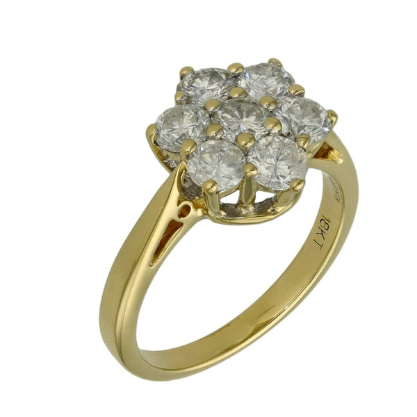 Ladies 18ct Yellow Gold 1.50ct Diamond Cluster Ring - Size L