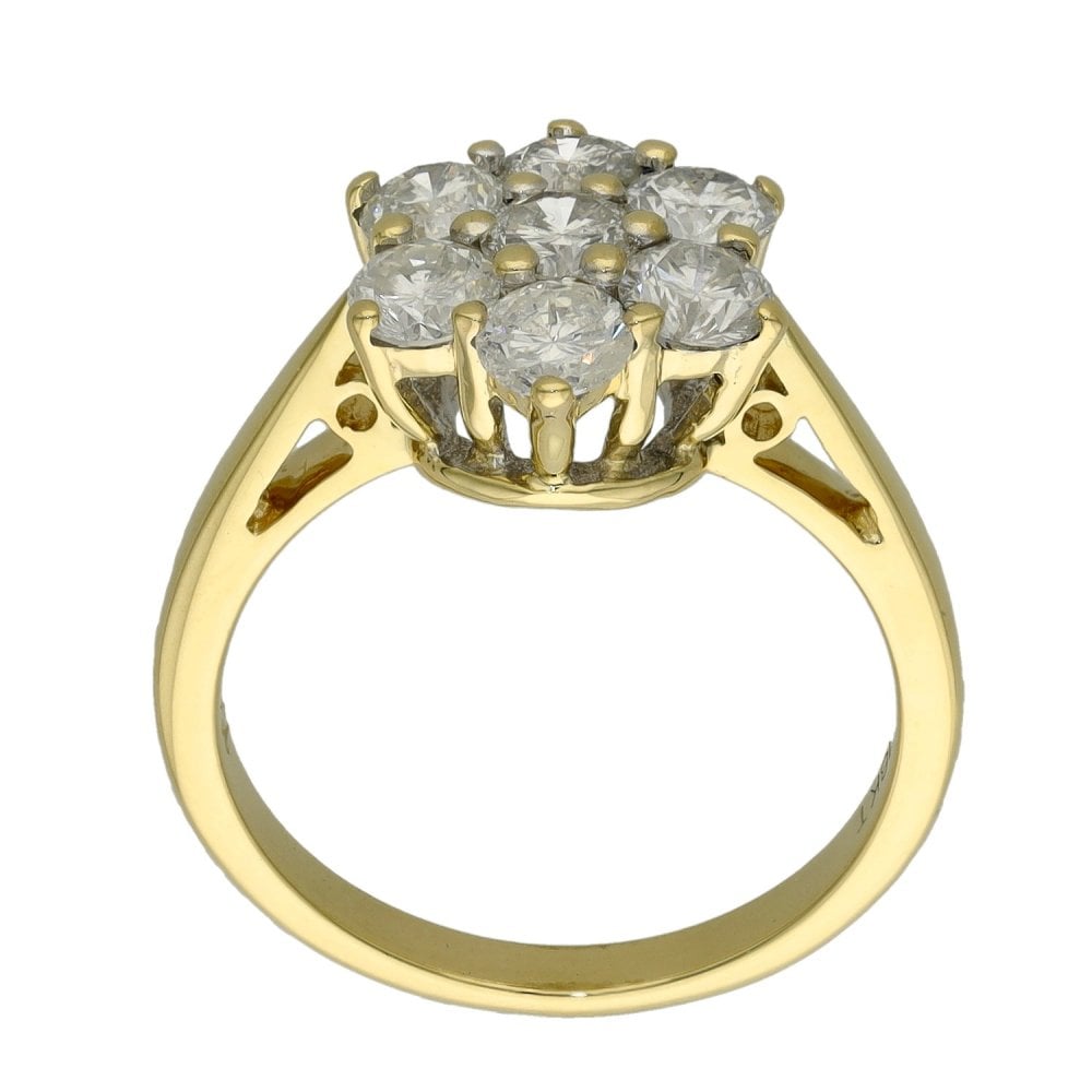 Ladies 18ct Yellow Gold 1.50ct Diamond Cluster Ring - Size L