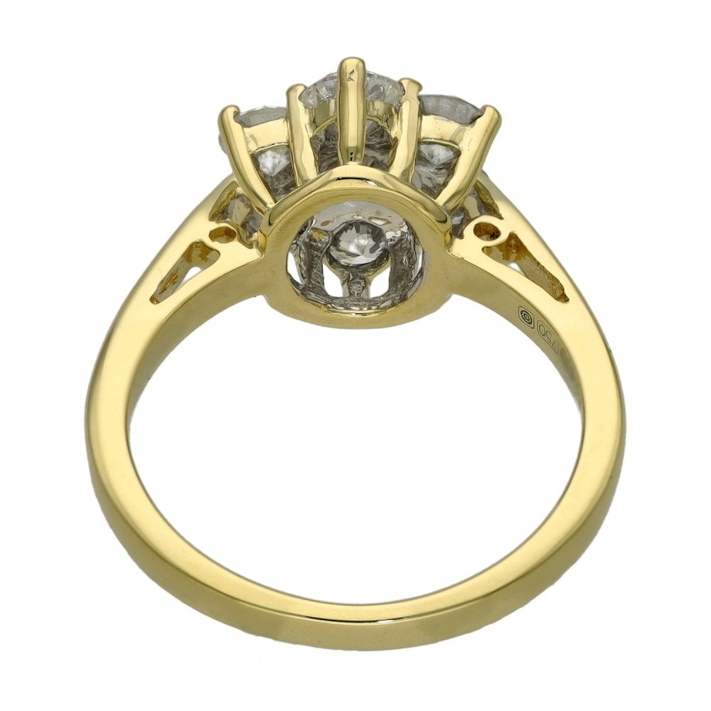Ladies 18ct Yellow Gold 1.50ct Diamond Cluster Ring - Size L