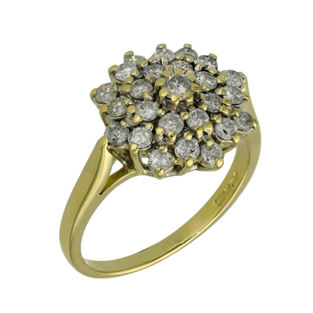 Ladies 18ct Yellow Gold 1.00ct Diamond Cluster Ring - Size O