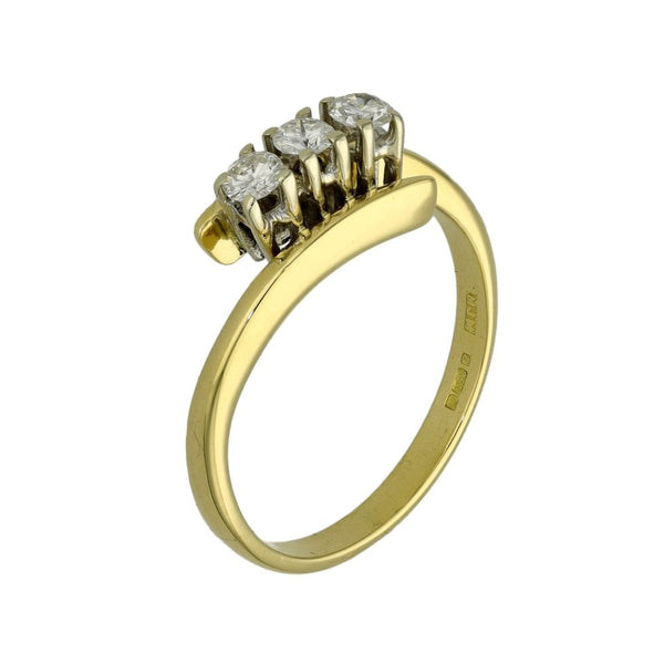 Ladies 18ct Yellow Gold Diamond Trilogy Twist Ring - Size K