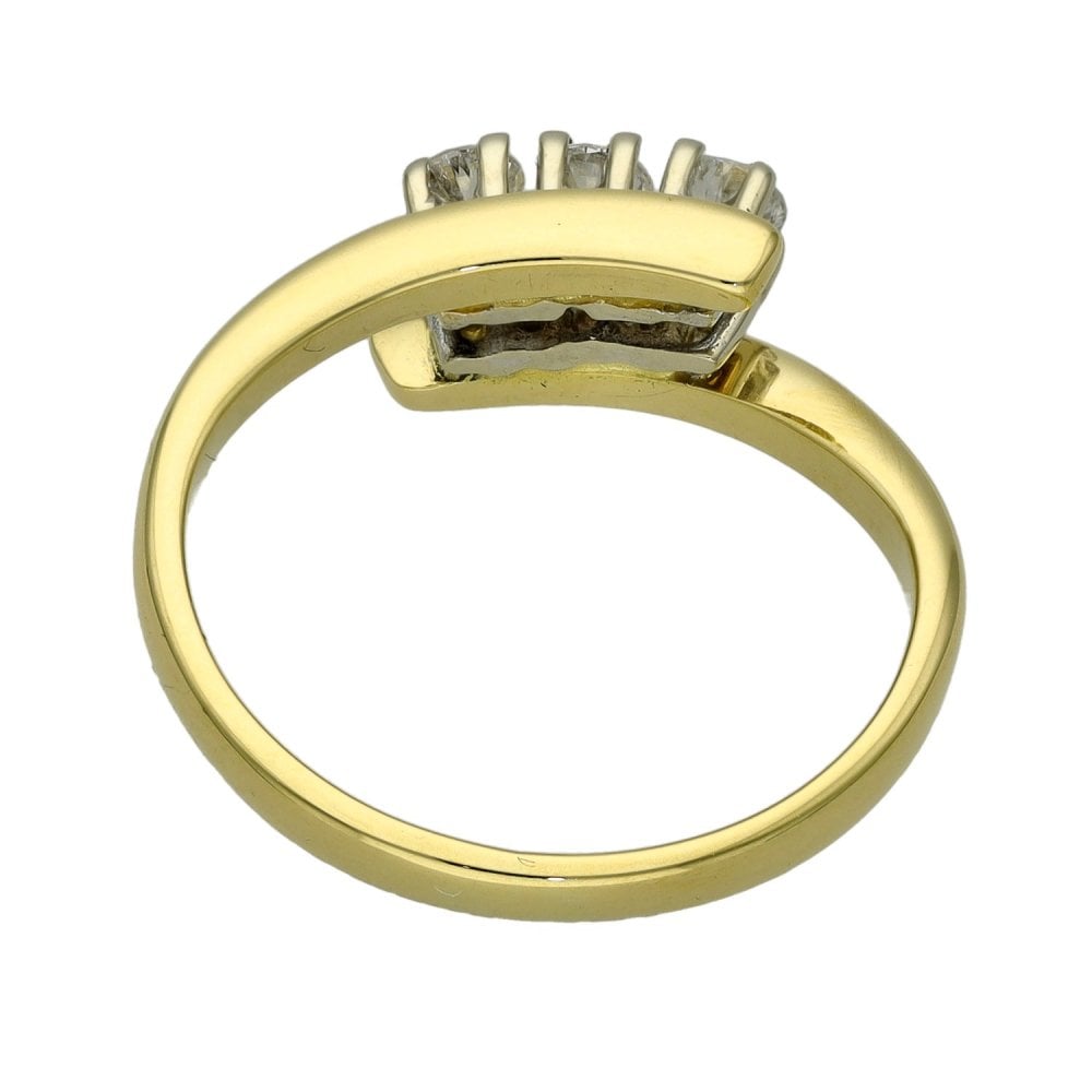 Ladies 18ct Yellow Gold Diamond Trilogy Twist Ring - Size K