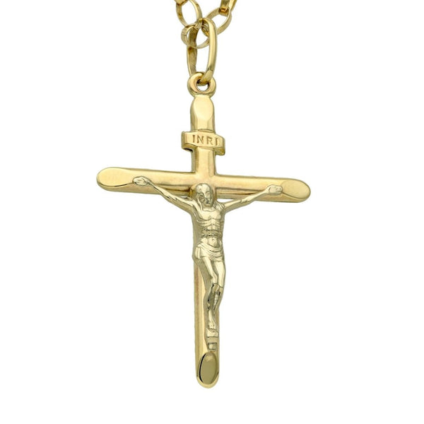 9ct Yellow Gold Crucifix & 24" Belcher Chain - 8.6g