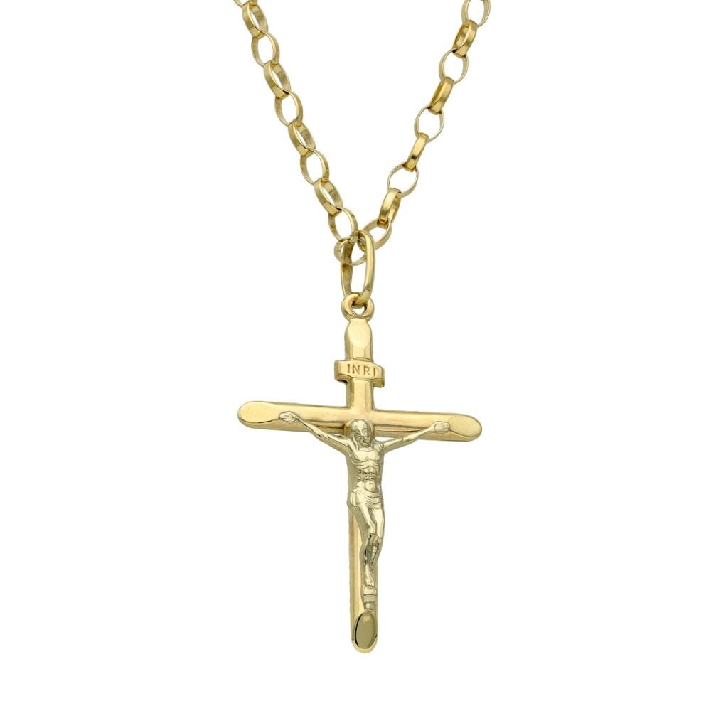 9ct Yellow Gold Crucifix & 24" Belcher Chain - 8.6g