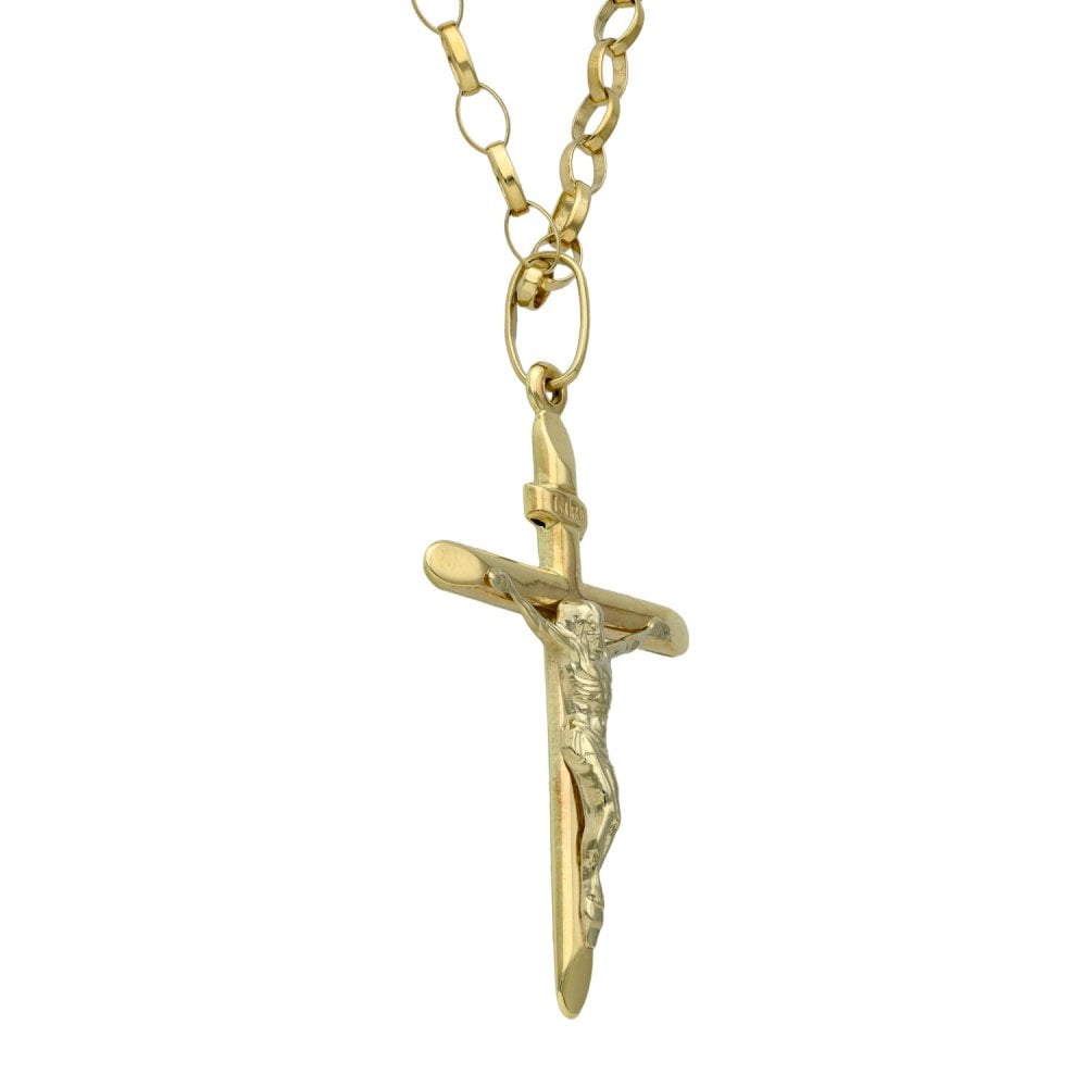 9ct Yellow Gold Crucifix & 24" Belcher Chain - 8.6g