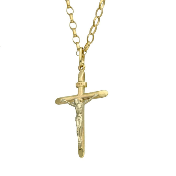 9ct Yellow Gold Crucifix & 24" Belcher Chain - 8.6g