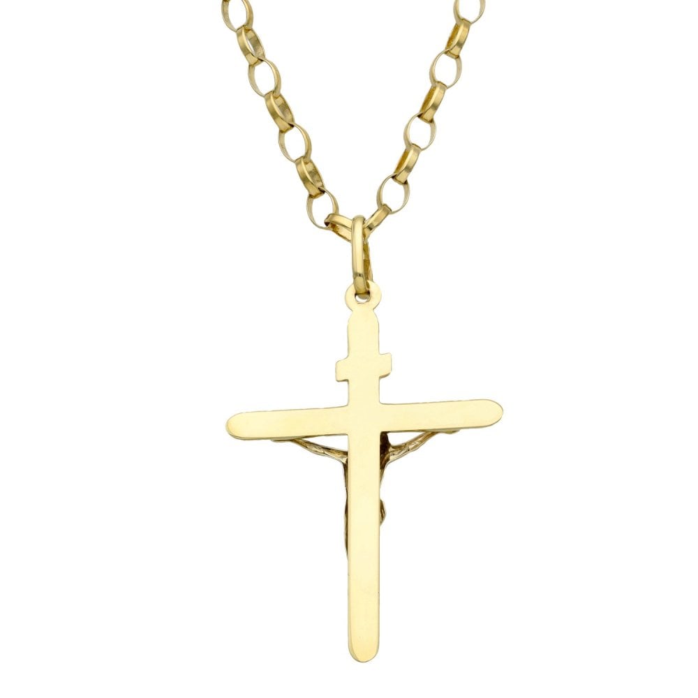9ct Yellow Gold Crucifix & 24" Belcher Chain - 8.6g