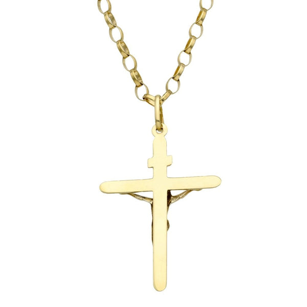9ct Yellow Gold Crucifix & 24" Belcher Chain - 8.6g