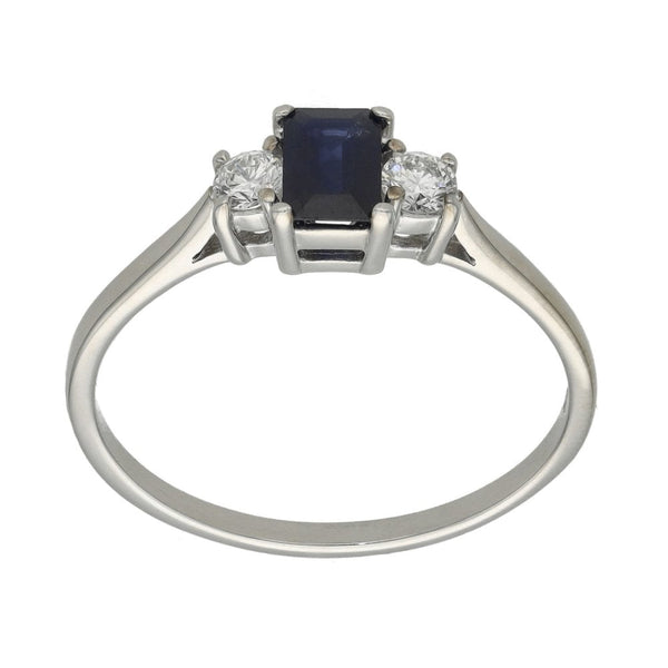Ladies 18ct White Gold Diamond & Sapphire Trilogy Ring - Size U