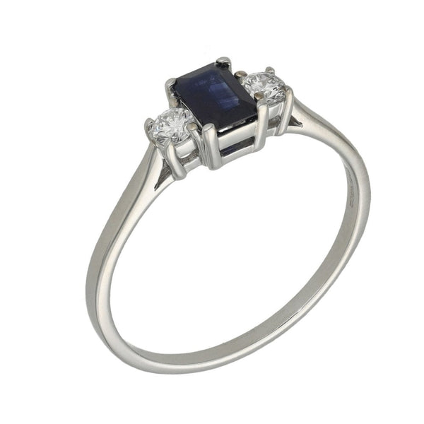 Ladies 18ct White Gold Diamond & Sapphire Trilogy Ring - Size U