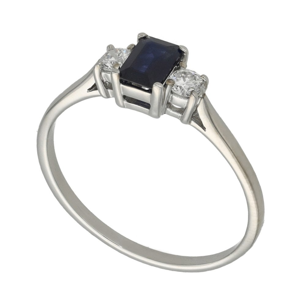 Ladies 18ct White Gold Diamond & Sapphire Trilogy Ring - Size U