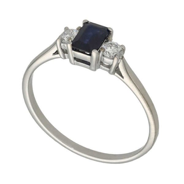 Ladies 18ct White Gold Diamond & Sapphire Trilogy Ring - Size U