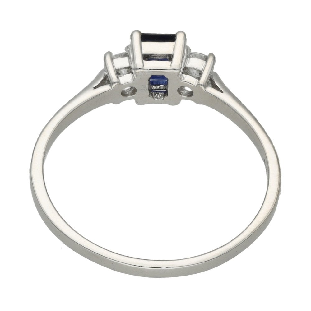 Ladies 18ct White Gold Diamond & Sapphire Trilogy Ring - Size U