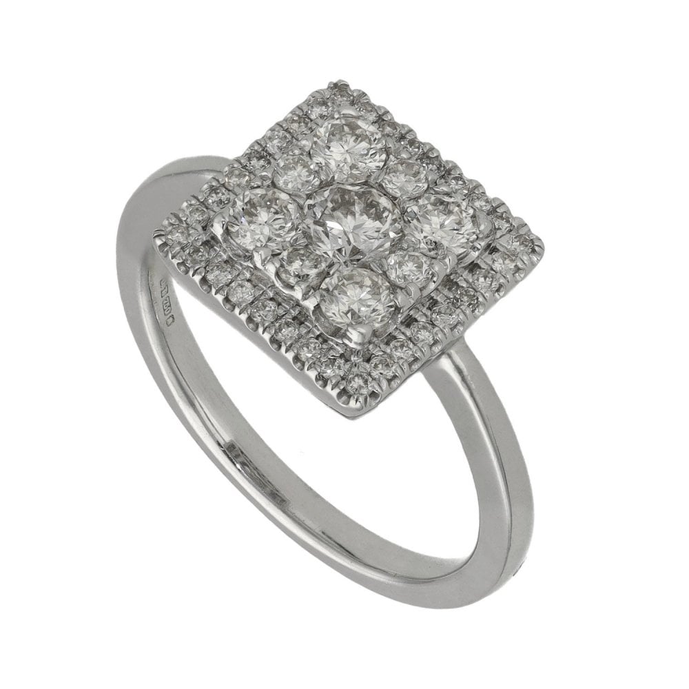 Ladies 18ct White Gold 1.00ct Diamond Cluster Ring - Size N