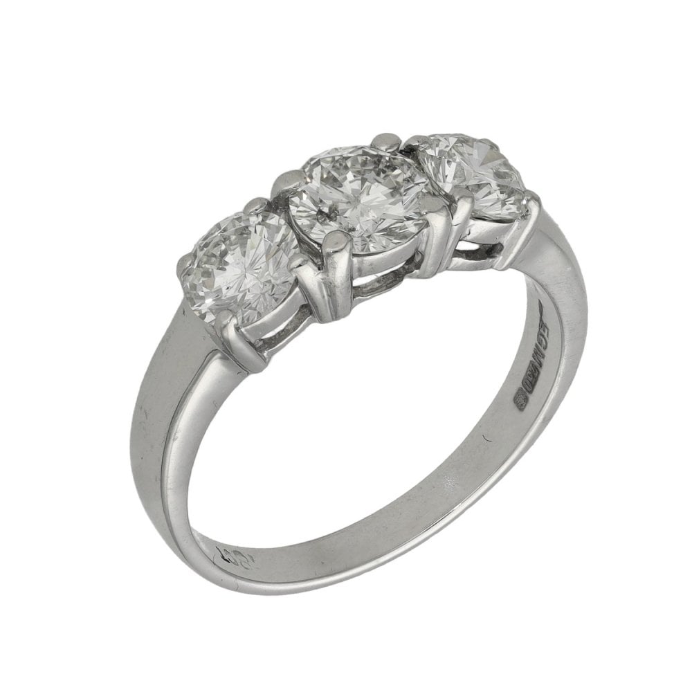 Ladies 18ct White Gold Trilogy Diamond Ring - 1.67ct - Size N