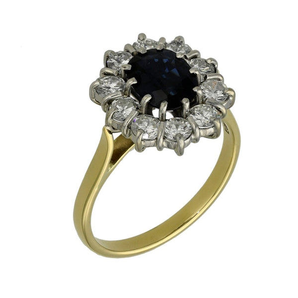 Ladies 18ct Yellow Gold Diamond & Sapphire Cluster Ring