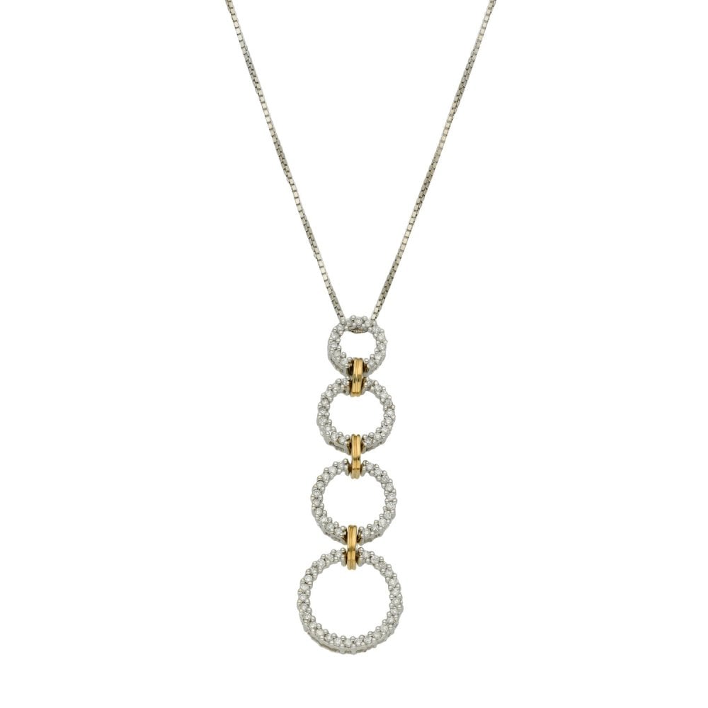 Ladies 9ct White Gold Diamond Circles Drop Pendant & Chain