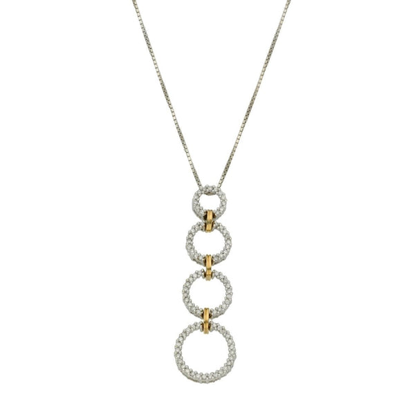 Ladies 9ct White Gold Diamond Circles Drop Pendant & Chain