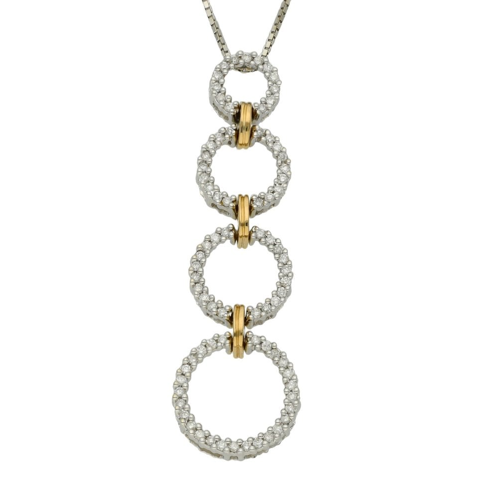 Ladies 9ct White Gold Diamond Circles Drop Pendant & Chain