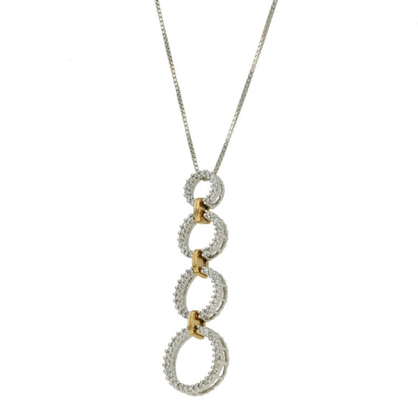 Ladies 9ct White Gold Diamond Circles Drop Pendant & Chain