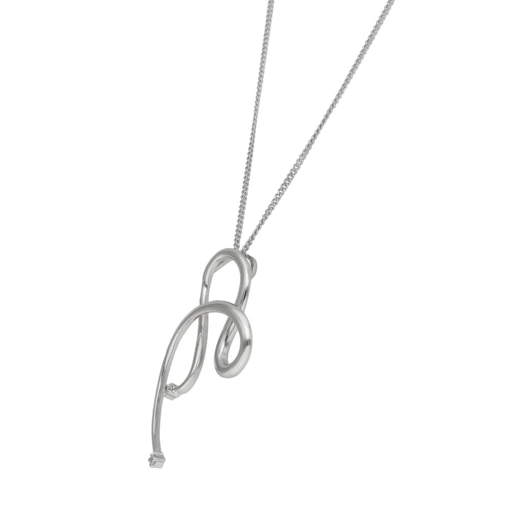 Ladies 9ct White Gold Diamond Pendant & Chain - 20"