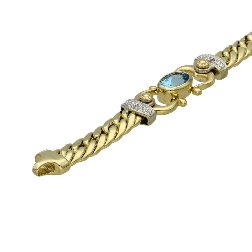 Ladies 9ct Yellow Gold Diamond & Blue Topaz Bracelet - 7.5"