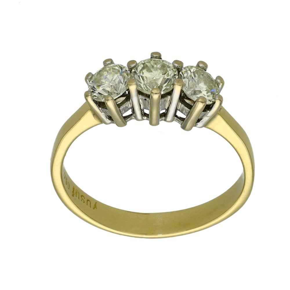 Ladies 18ct Yellow Gold Diamond Trilogy Ring - 1.00ct