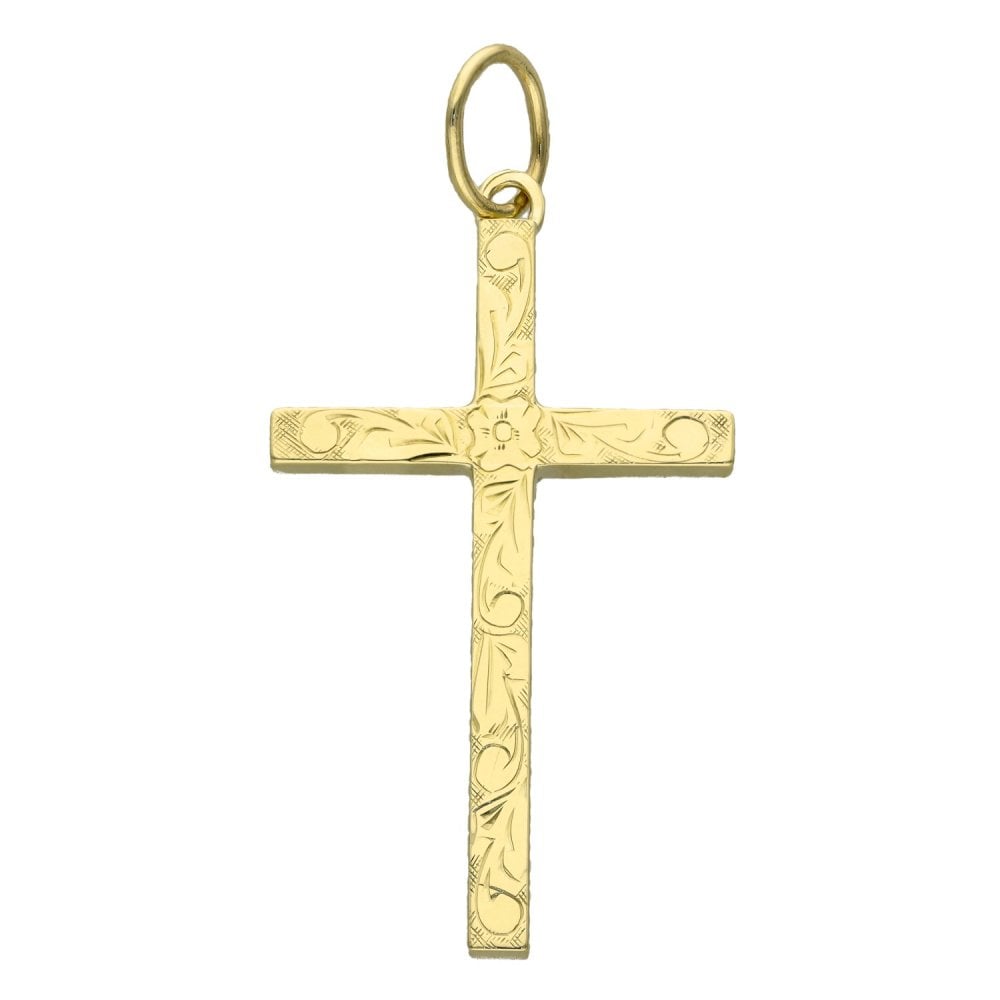 9ct Yellow Gold Patterned Cross Pendant - 10.0g