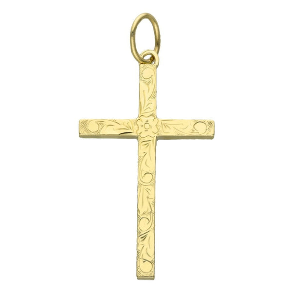 9ct Yellow Gold Patterned Cross Pendant - 10.0g