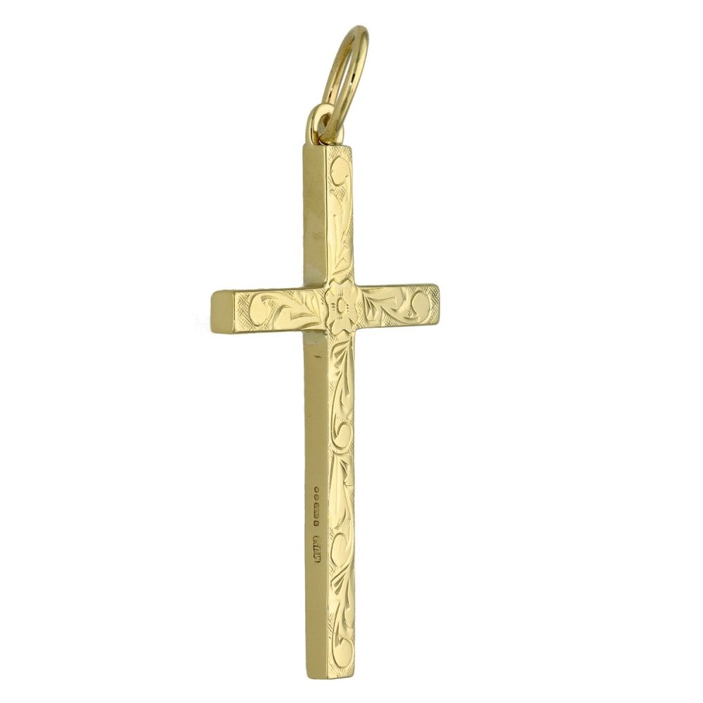 9ct Yellow Gold Patterned Cross Pendant - 10.0g