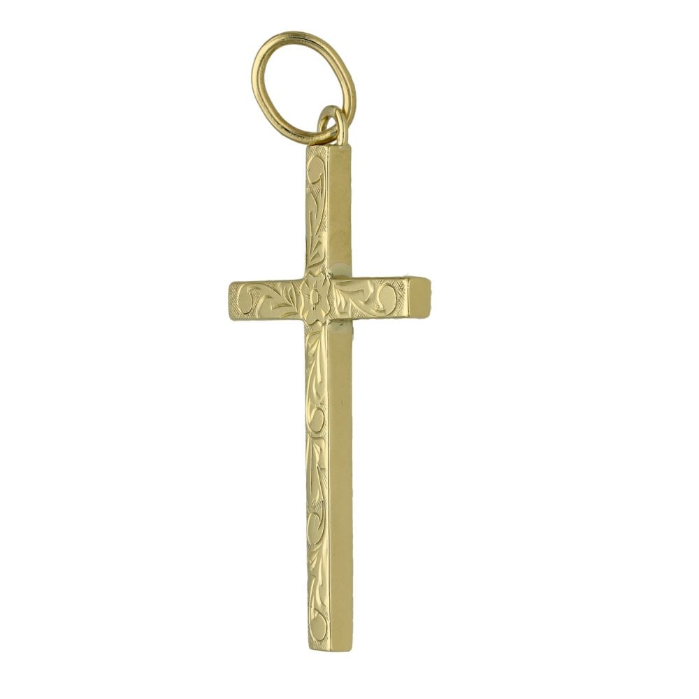9ct Yellow Gold Patterned Cross Pendant - 10.0g