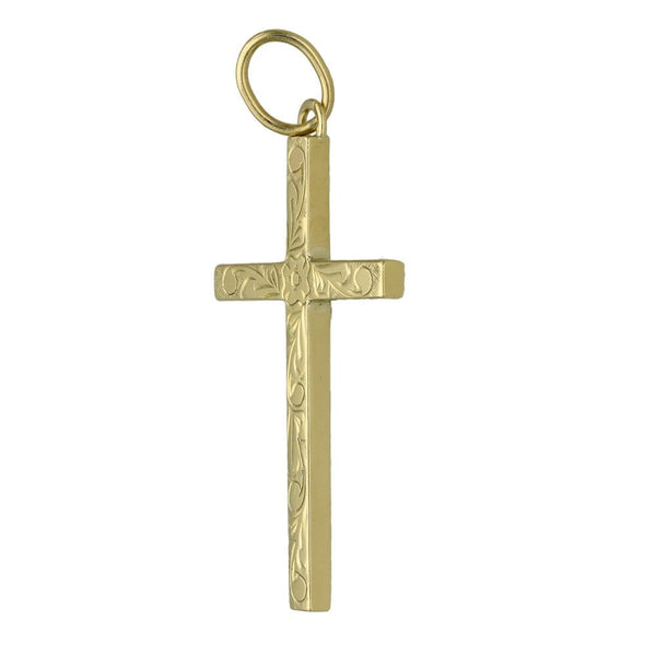 9ct Yellow Gold Patterned Cross Pendant - 10.0g