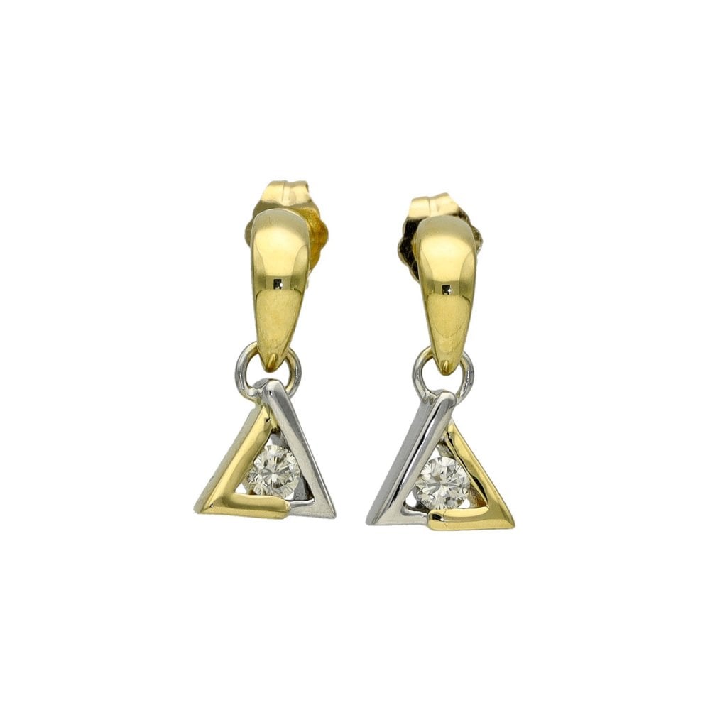 Ladies 18ct Yellow & White Gold Diamond Drop Stud Earrings