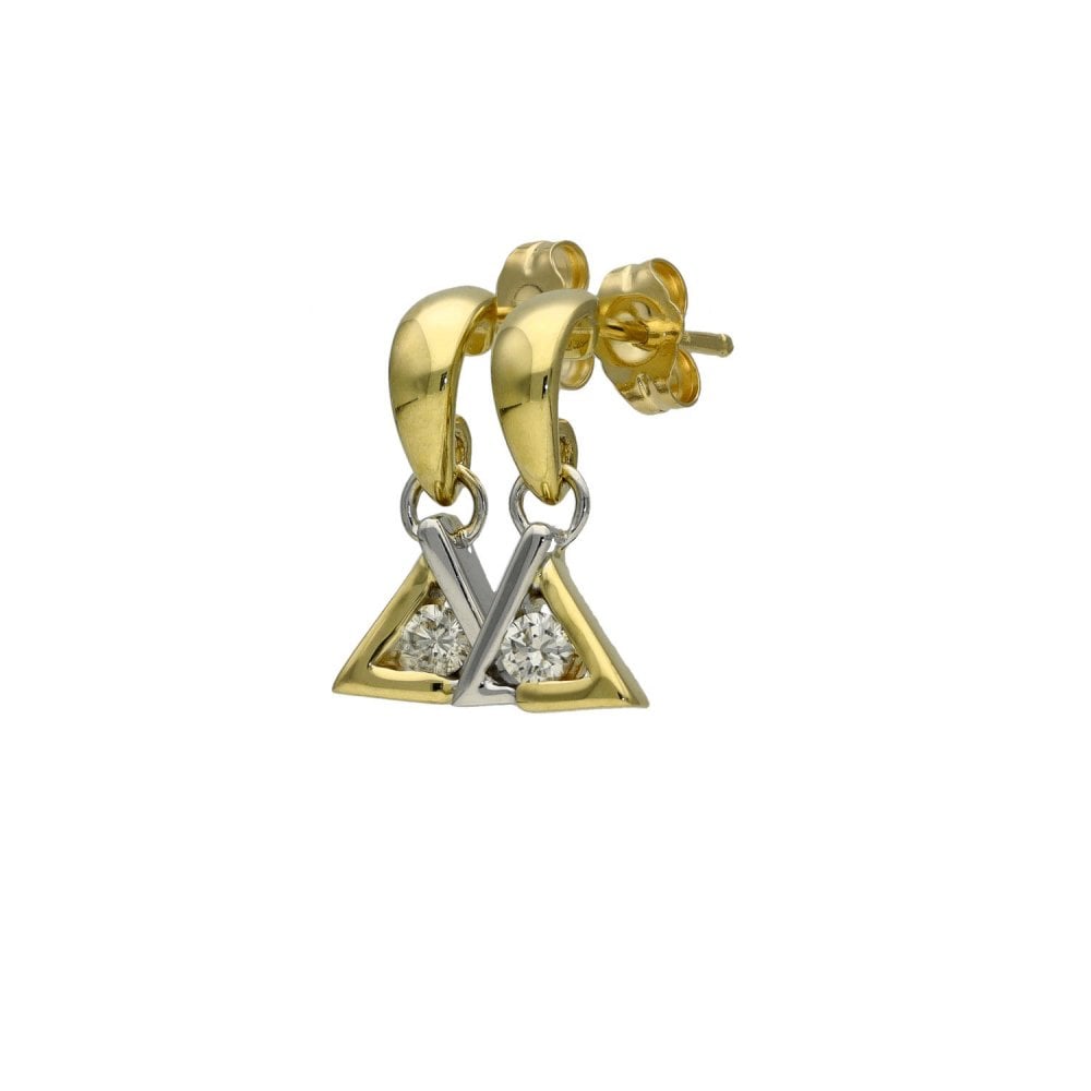Ladies 18ct Yellow & White Gold Diamond Drop Stud Earrings