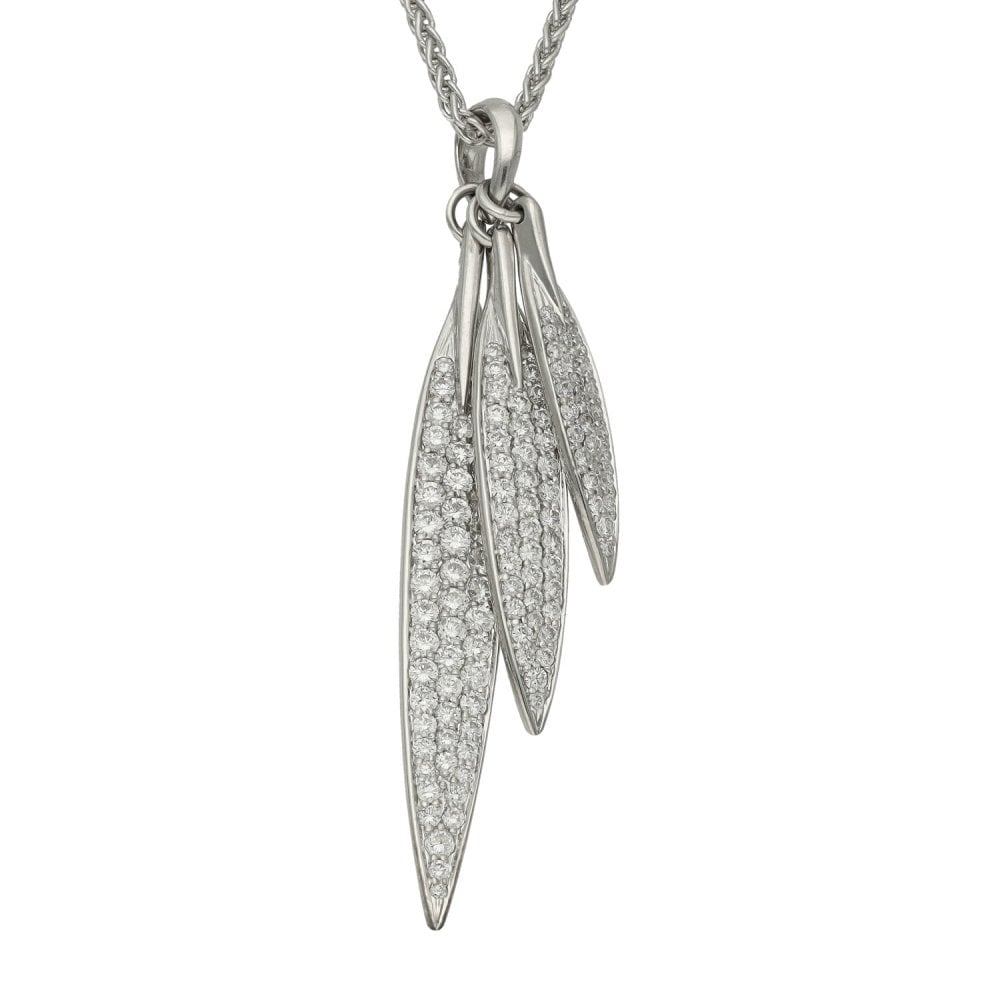 18ct White Gold Diamond Leaf Pendant & Necklace - 18" - 1.35ct